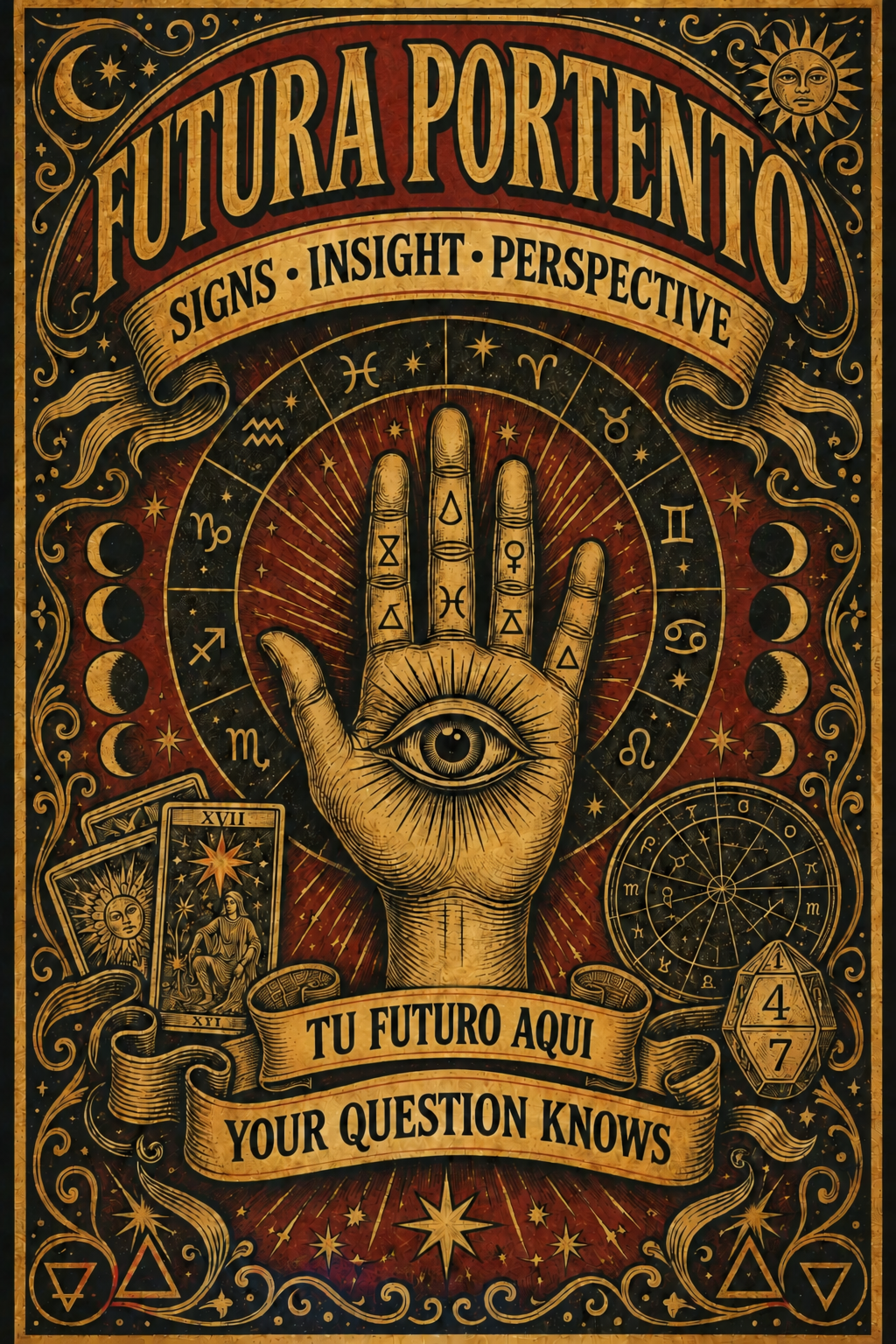 FUTURA PORTENTO — Signs · Insight · Perspective — Tu Futuro Aqui — Your Question Knows